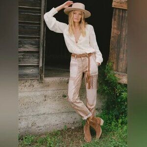 Anthropologie Pilcro Camp Wanderer Patchwork Embroidered Floral Pants